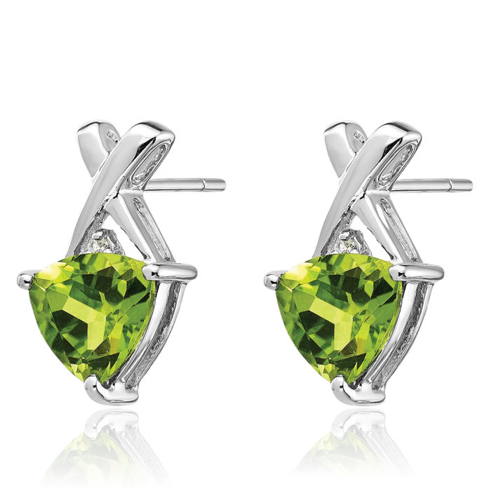 14K Solid White Gold Green Peridot Topaz Trillion Drop Dangle Earrings August Birthstone Jewelry