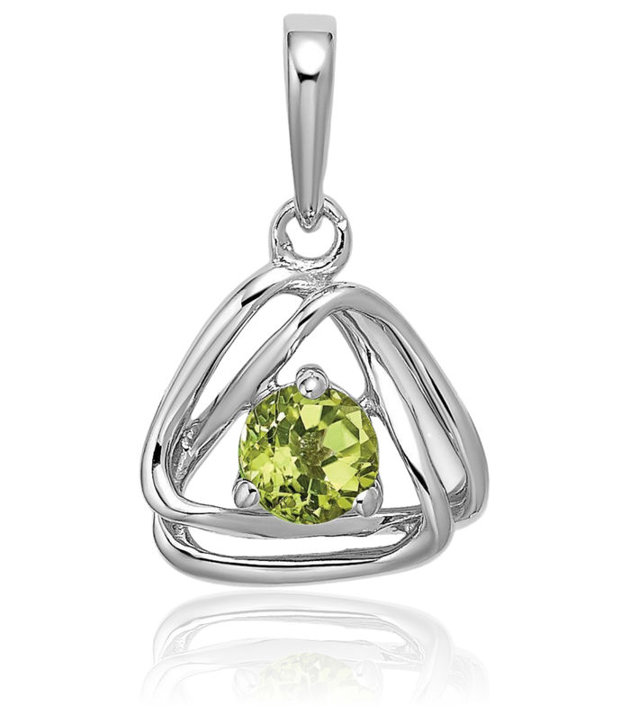 14K Solid White Gold Green Peridot Triangle Geometric Necklace Charm Gemstone Pendant August Birthstone Jewelry