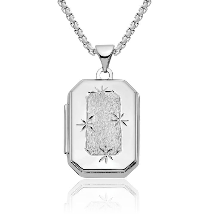 14K Solid White Gold Rectangular Personalized Photo Locket Necklace Picture Pendant Charm