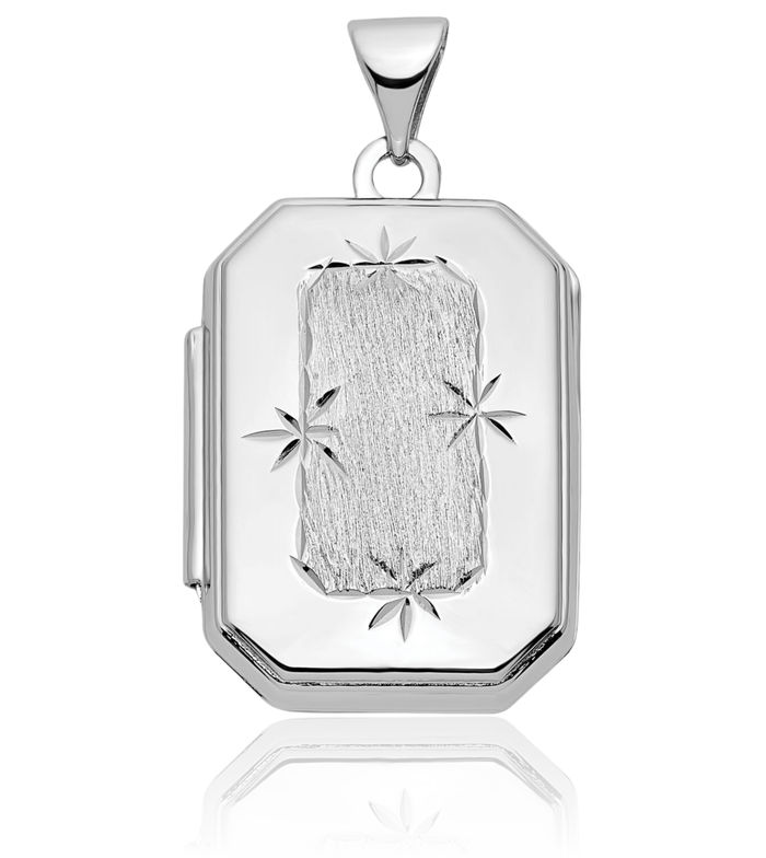 14K Solid White Gold Rectangular Personalized Photo Locket Necklace Picture Pendant Charm