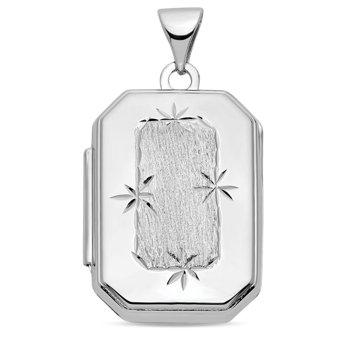 14K Solid White Gold Rectangular Personalized Photo Locket Necklace Picture Pendant Charm