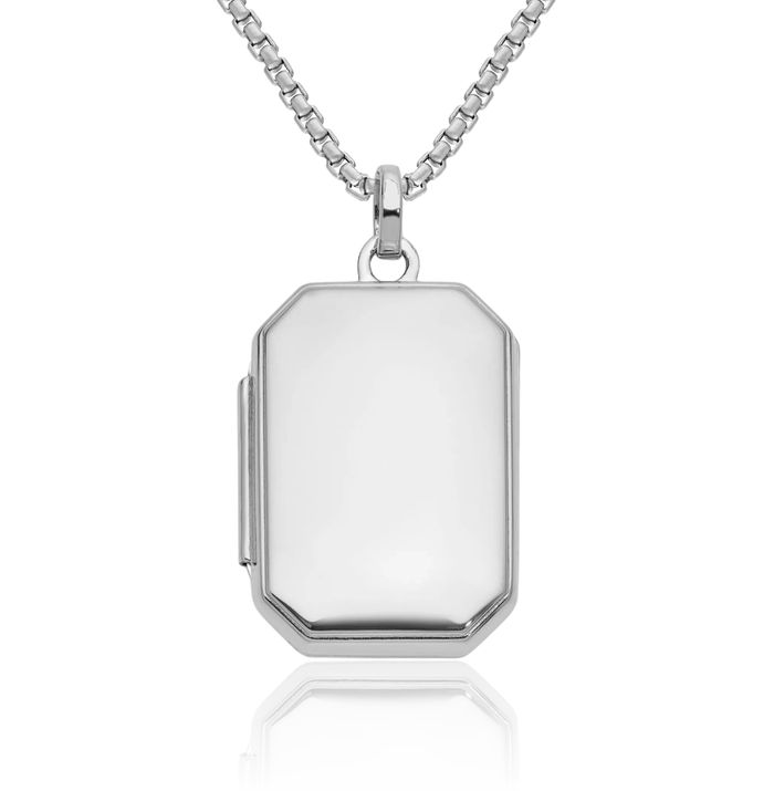 14K Solid White Gold Personalized Photo Locket Necklace Picture Pendant Charm