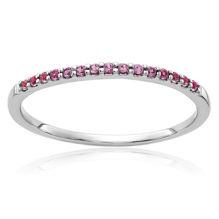 14K Solid White Gold Pink Sapphire Ring Gemstone Band October Birthstone Jewelry