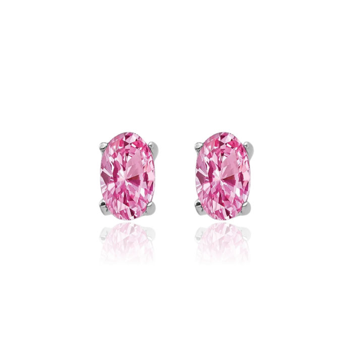 14K Solid White Gold Pink Sapphire Studs Gemstone Solitaire Earrings October Birthstone Jewelry