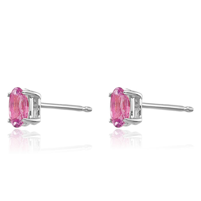 14K Solid White Gold Pink Sapphire Studs Gemstone Solitaire Earrings October Birthstone Jewelry