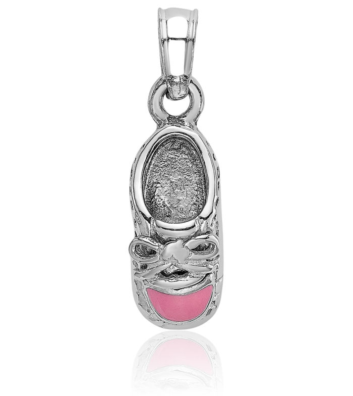 14K Solid White Gold Pink Shoe Necklace Chain Pendant Charm