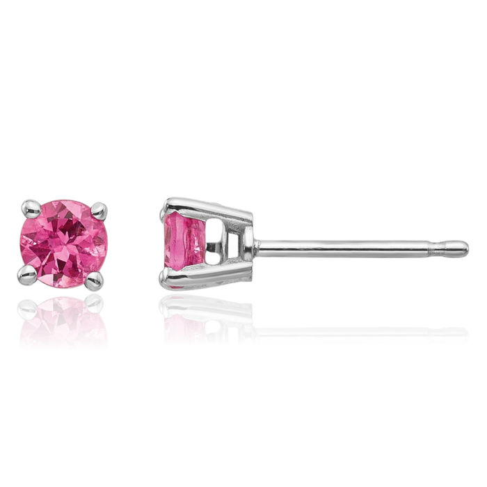 14K Solid White Gold Pink Spinel Studs Gemstone Solitaire Earrings October Birthstone Jewelry