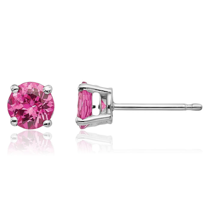14K Solid White Gold Pink Spinel Studs Gemstone Solitaire Earrings October Birthstone Jewelry