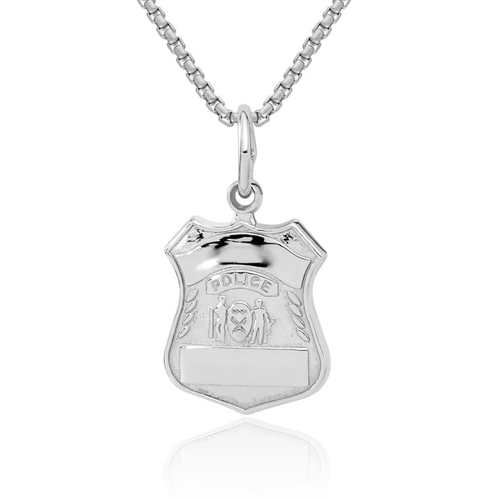 14K Solid White Gold Police Necklace Chain Pendant Charm