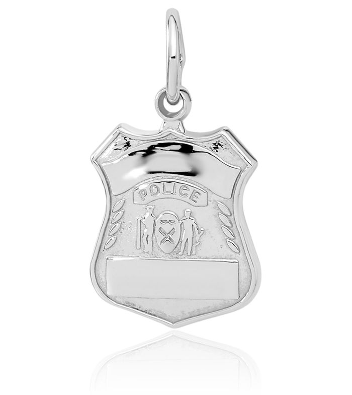 14K Solid White Gold Police Necklace Chain Pendant Charm