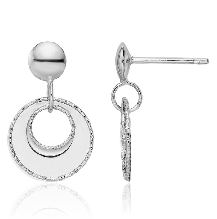 14K Solid White Gold Post Drop Dangle Earrings