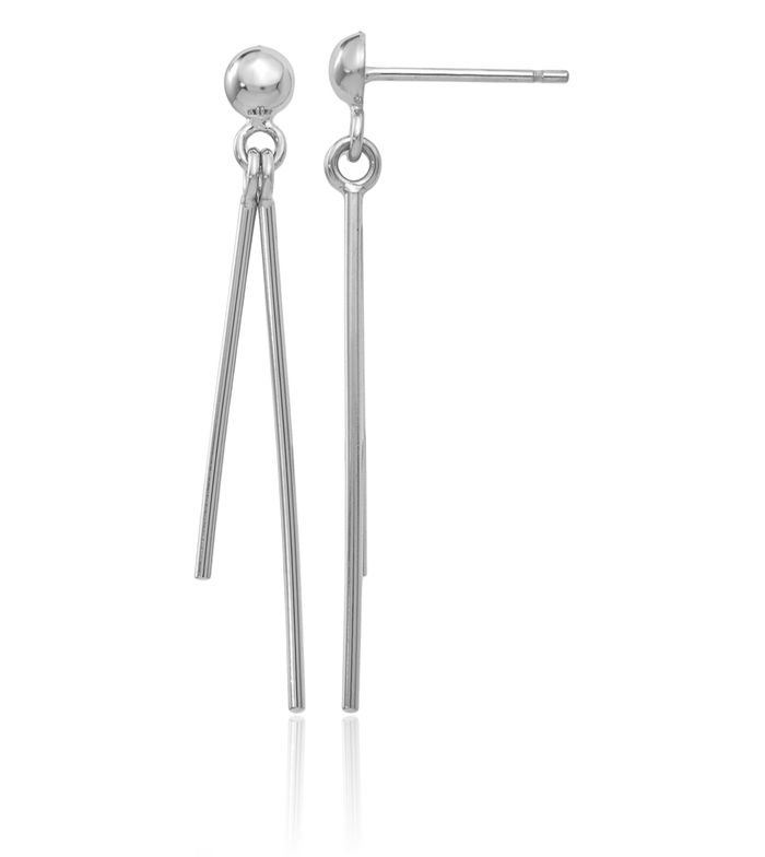 14K Solid White Gold Post Line Bar Drop Dangle Earrings