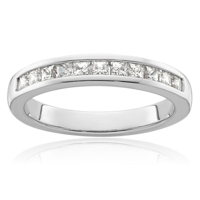 14K Solid White Gold Princess-Cut Square Diamond Channel-set Wedding Band Ring