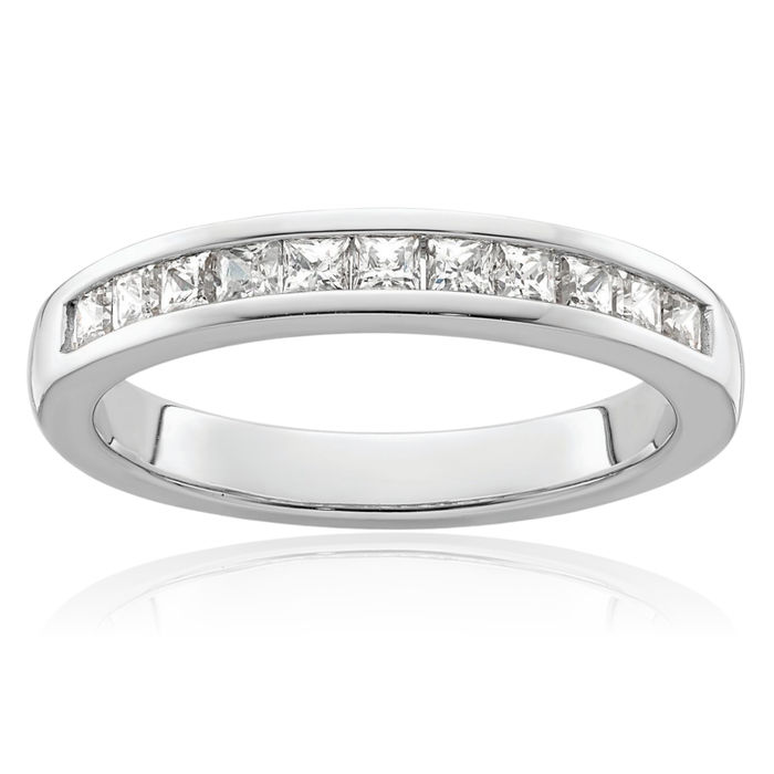 14K Solid White Gold Princess-Cut Square Diamond Channel-set Wedding Band Ring