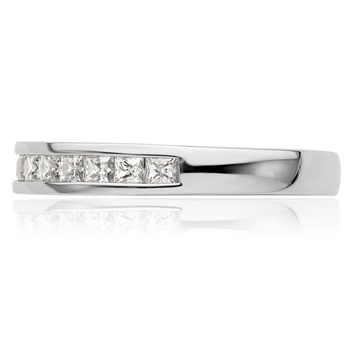 14K Solid White Gold Princess-Cut Square Diamond Channel-set Wedding Band Ring