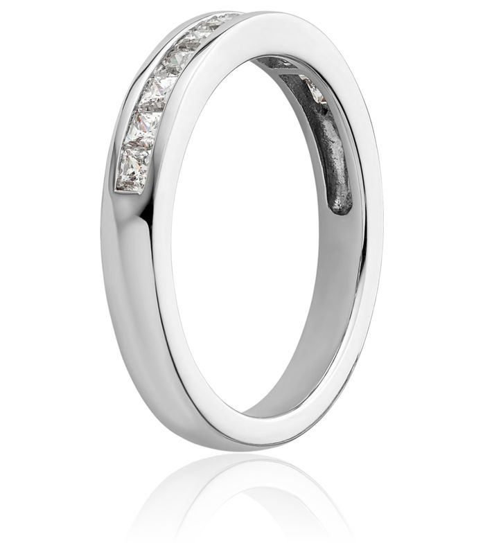 14K Solid White Gold Princess-Cut Square Diamond Channel-set Wedding Band Ring