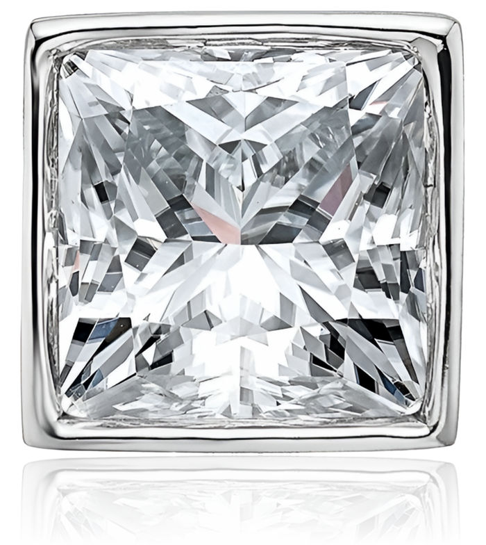 14K Solid White Gold Princess-Cut Square Moissanite Floating Chain Slide Pendant Necklace Charm