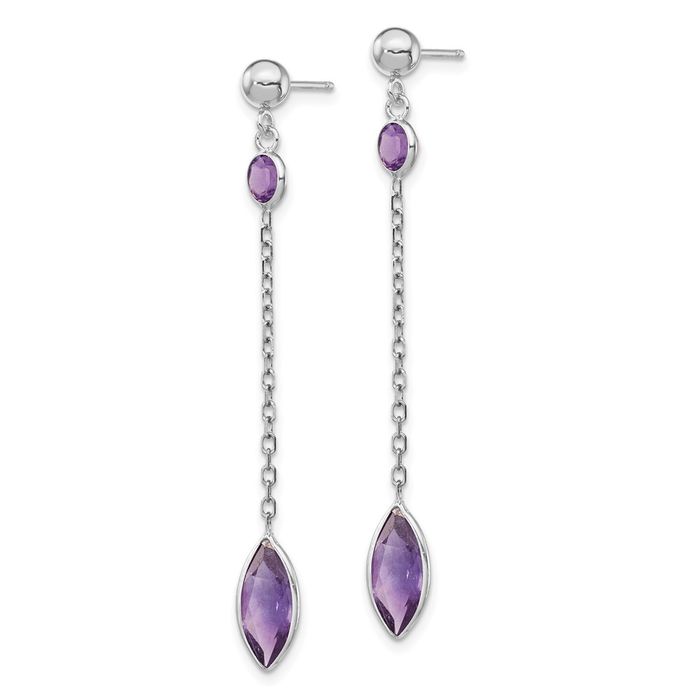 14K Solid White Gold Purple Amethyst Post Drop Dangle Earrings February Birthstone Jewelry