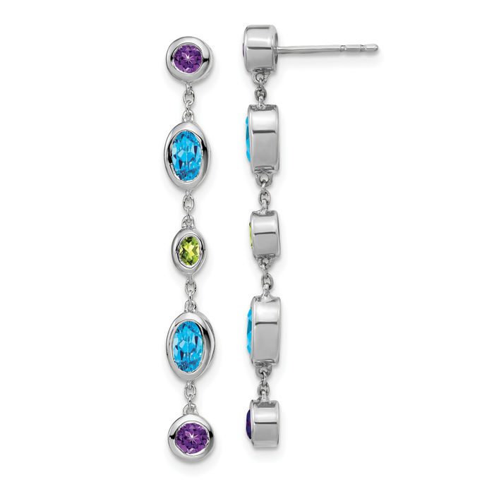 14K Solid White Gold Purple Amethyst Swiss Blue Topaz Green Peridot Drop Dangle Earrings Gemstone Post Push Back