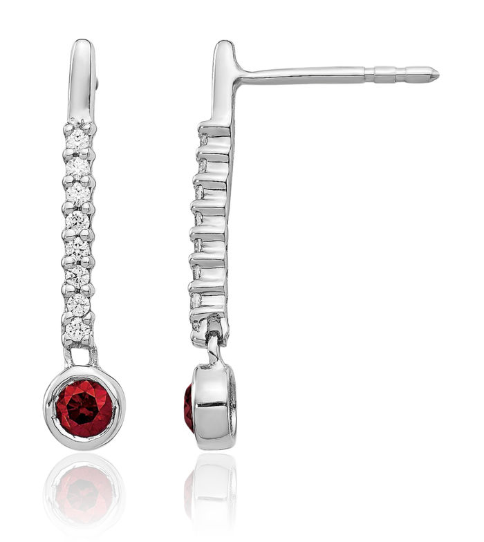 14K Solid White Gold Red Diamond Line Bar Drop Dangle Earrings