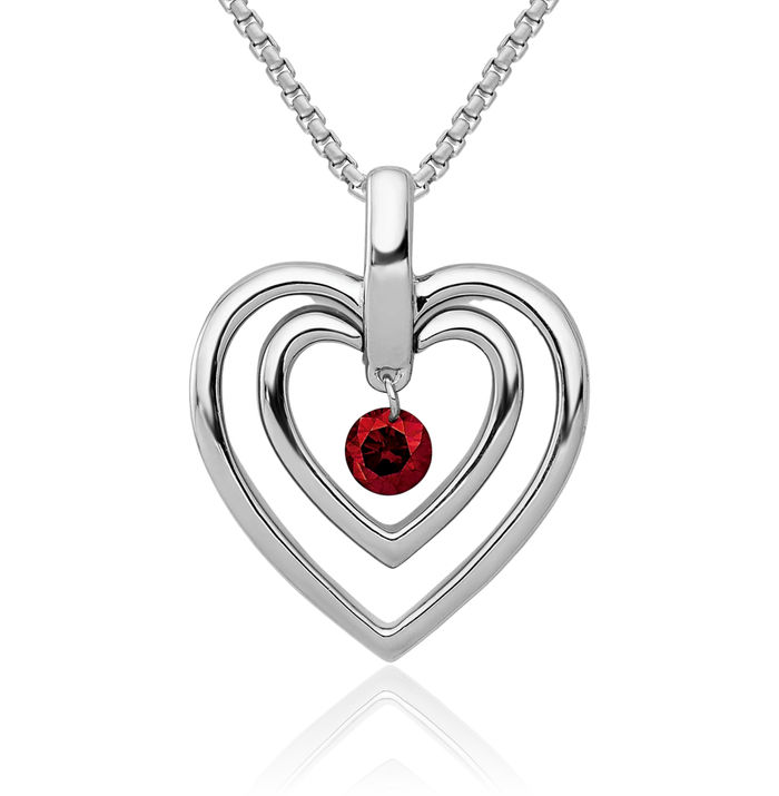 14K Solid White Gold Red Diamond Double Heart Solitaire Necklace Chain Pendant Charm