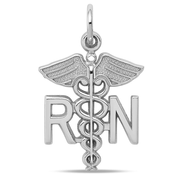 14K White Gold Registered Nurse Caduceus Paramedic Rn Doctor Medical Student Nursing Symbol Necklace