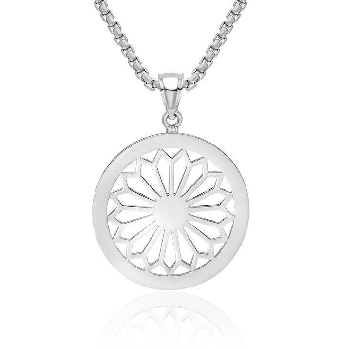 14K Solid White Gold Retro Daisy Flower Round Geometric Necklace Chain Pendant Charm