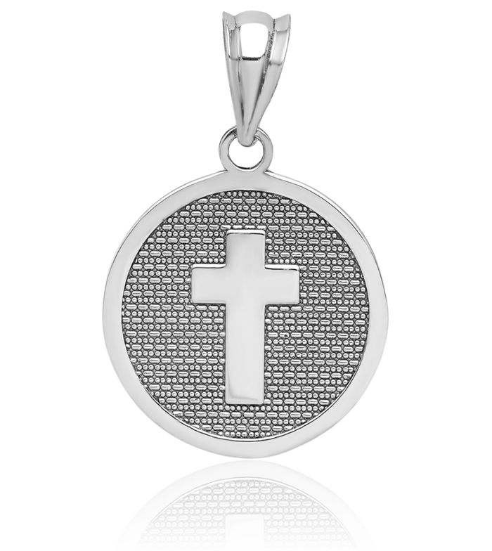 14K Solid White Gold Reversible Cross 1st First Holy Communion Necklace Religious Chain Pendant Jesus Christ Charm