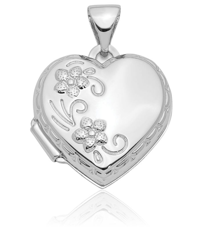 14K Solid White Gold Reversible Flower Heart Personalized Photo Locket Necklace Picture Pendant Charm