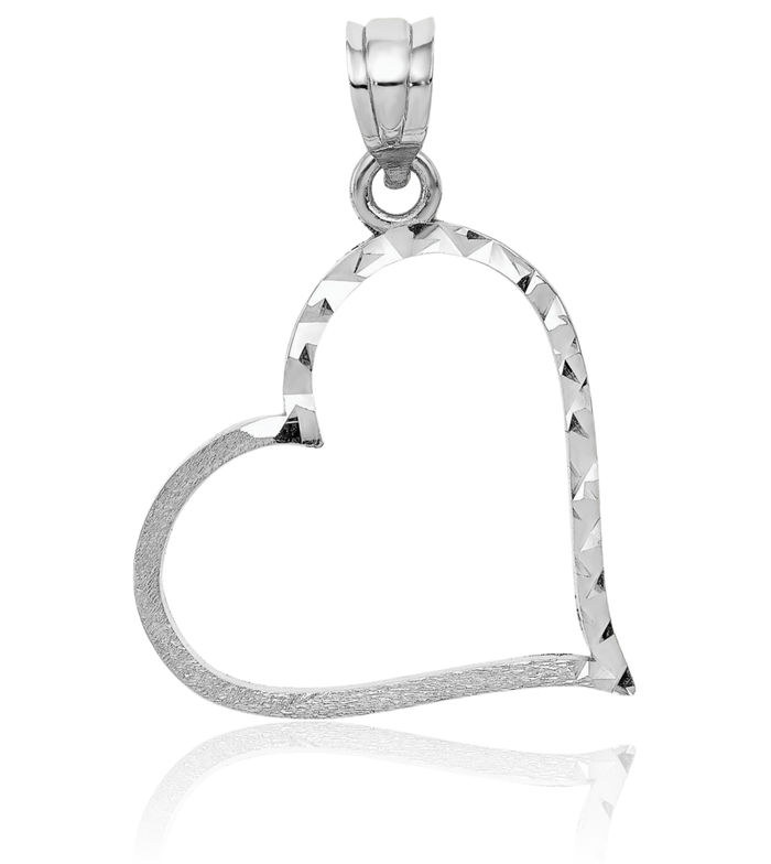 14K Solid White Gold Reversible Heart Necklace Love Pendant Charm