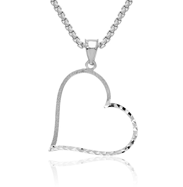 14K Solid White Gold Reversible Heart Necklace Love Pendant Charm