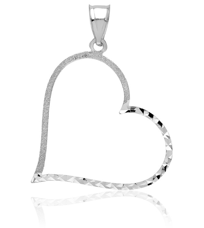 14K Solid White Gold Reversible Heart Necklace Love Pendant Charm