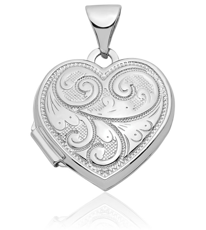 14K Solid White Gold Reversible Heart Personalized Photo Locket Necklace Picture Pendant Charm