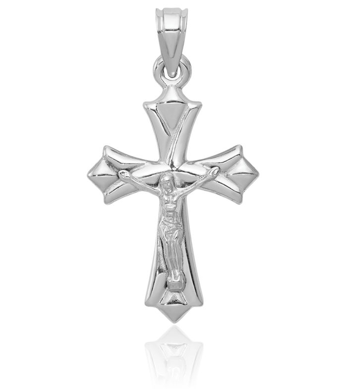 14K Solid White Gold Reversible Lord Jesus Christ Crucifix Holy Cross Necklace Religious Chain Pendant Charm