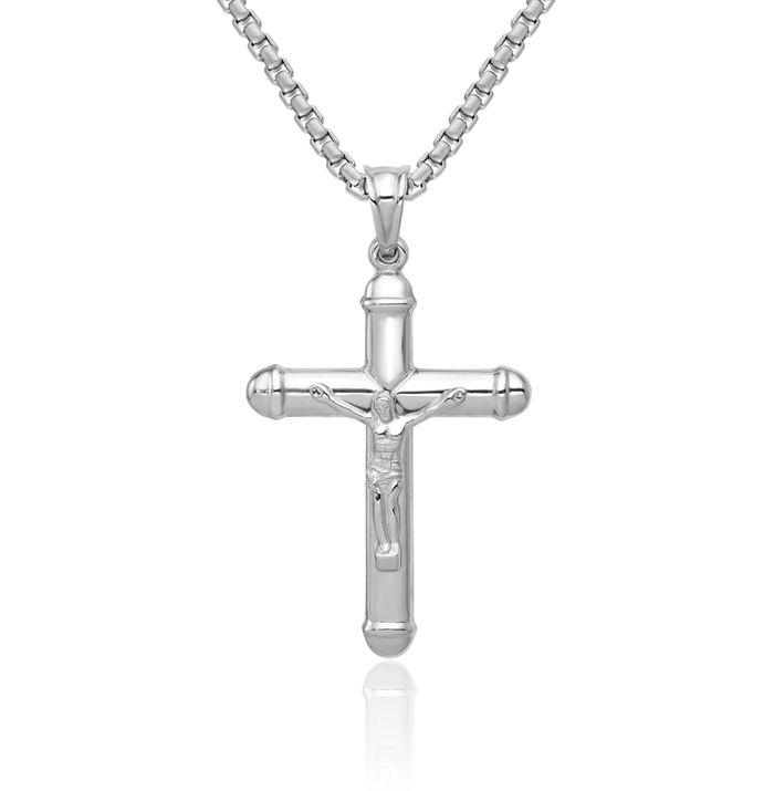 14K Solid White Gold Reversible Lord Jesus Christ Crucifix Latin Mexican Holy Cross Necklace Religious Chain Pendant Charm