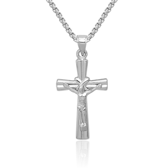 14K Solid White Gold Reversible Lord Jesus Christ Crucifix Latin Mexican Holy Cross Necklace Religious Chain Pendant Charm