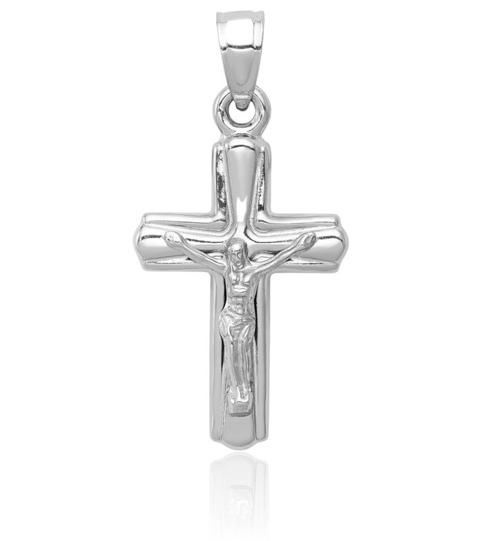 14K Solid White Gold Reversible Lord Jesus Christ Crucifix Latin Mexican Holy Cross Necklace Religious Chain Pendant Charm