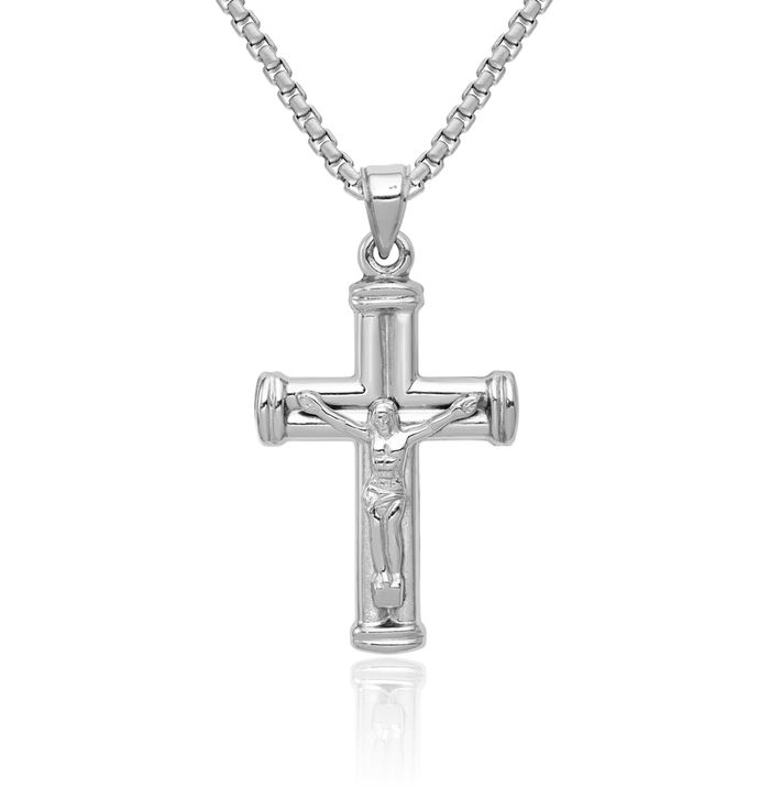 14K Solid White Gold Reversible Lord Jesus Christ Crucifix Latin Mexican Holy Cross Necklace Religious Chain Pendant Charm