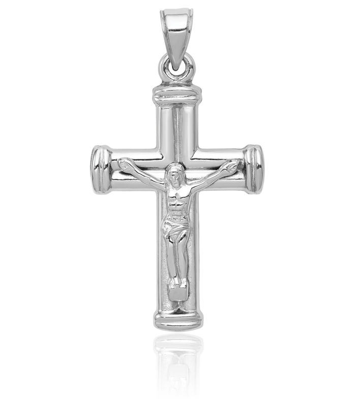 14K Solid White Gold Reversible Lord Jesus Christ Crucifix Latin Mexican Holy Cross Necklace Religious Chain Pendant Charm