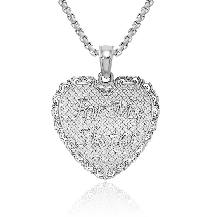 14K Solid White Gold Reversible My Sister Friends Forever Necklace Chain Pendant Charm