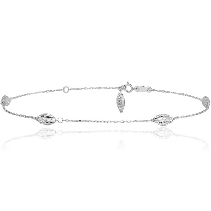 14K Solid White Gold Rice Bead Anklet Summer Beach Foot Ankle Bracelet