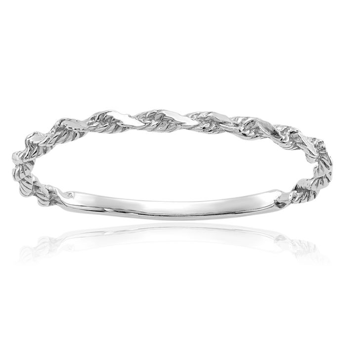 14K Solid White Gold Rope Band Statement Stacking Ring