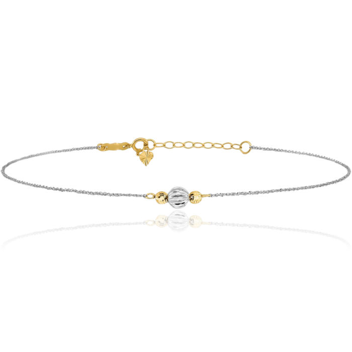 14K Solid White Gold Rope Chain Two Tone Bead Anklet Summer Beach Foot Ankle Bracelet