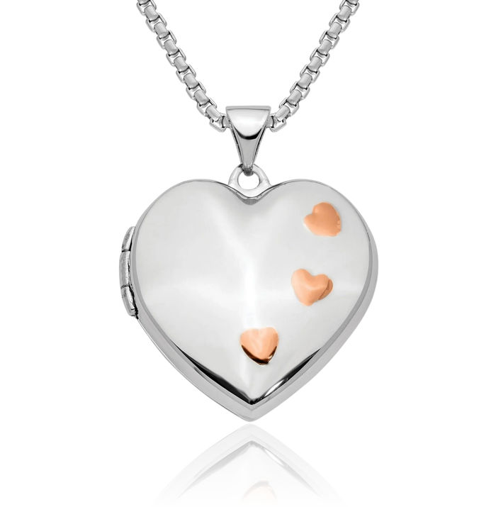 14K Solid White Gold Rose Heart Personalized Photo Locket Necklace Picture Pendant Charm