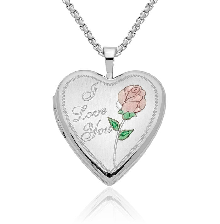 14K Solid White Gold Rose I Love You Heart Personalized Photo Locket Necklace Picture Pendant Charm