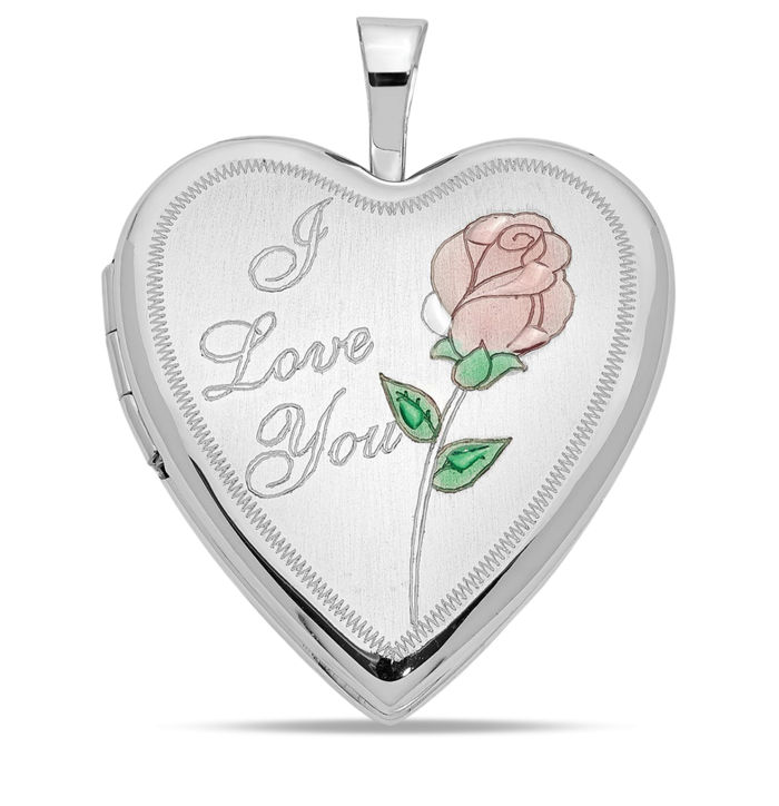 14K Solid White Gold Rose I Love You Heart Personalized Photo Locket Necklace Picture Pendant Charm