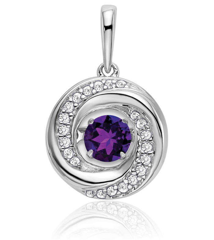 14K Solid White Gold Round Purple Amethyst Diamond Necklace Charm Gemstone Pendant