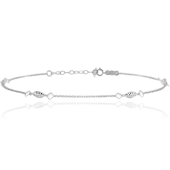 14K Solid White Gold Circle Round Chain Rice Beads Anklet Summer Beach Foot Ankle Bracelet