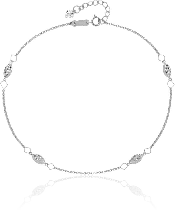 14K Solid White Gold Circle Round Chain Rice Beads Anklet Summer Beach Foot Ankle Bracelet