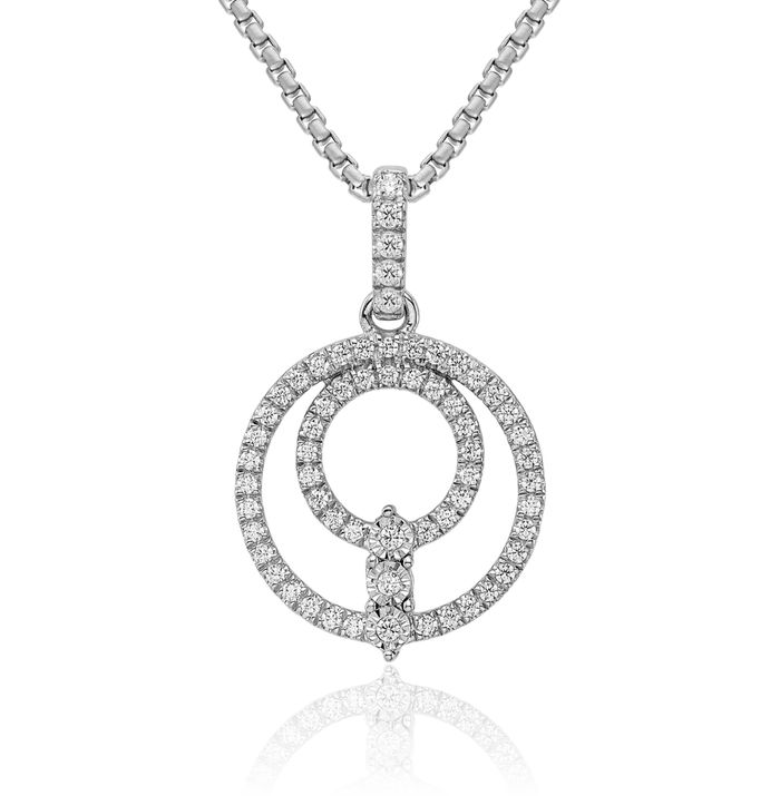 14K Solid White Gold Circle Round Diamond Necklace Chain Pendant Charm